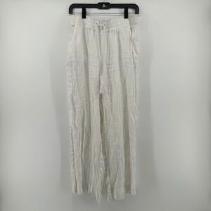 Cynthia Rowley White 100% Linen Wide Leg Pants Med Coastal Beach Minimal Resort